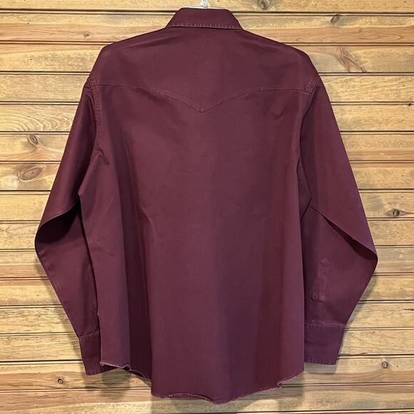 Wrangler Men’s Pearl Snap Maroon Brush Popper Shirt 17x36 Long Sleeve Western - Picture 6 of 8